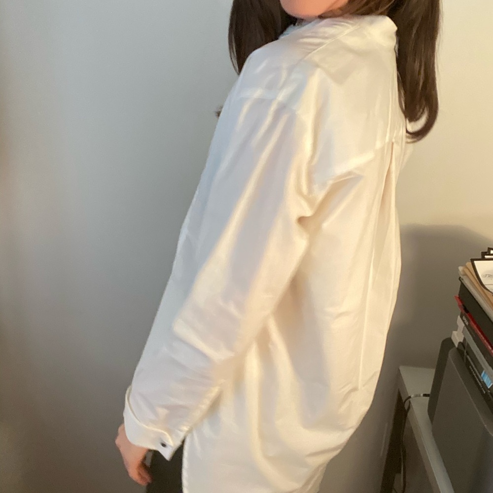 Oversized White Button Down With Pleated Lapel - image 3